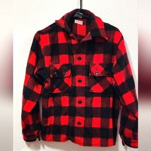 Vintage Minnesota Woolen  Flannel JacK Shirt Womens M Red Black Buffalo Check